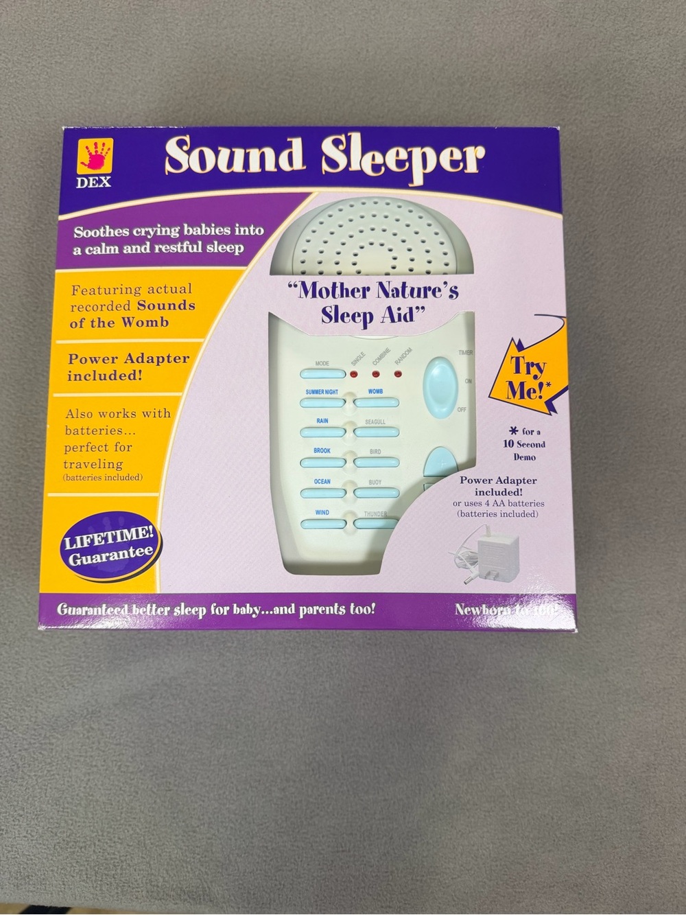 Dex Sound Sleeper Baby Sleep Machine w/ Box- Womb & Nature Sounds-Tested/Working